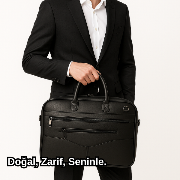 Profesyonel Siyah Deri Laptop Çantası