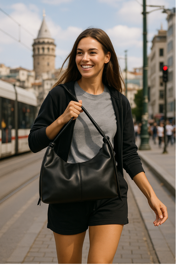Urban Knot – Şehir Ruhu Siyah Deri Omuz Çantası