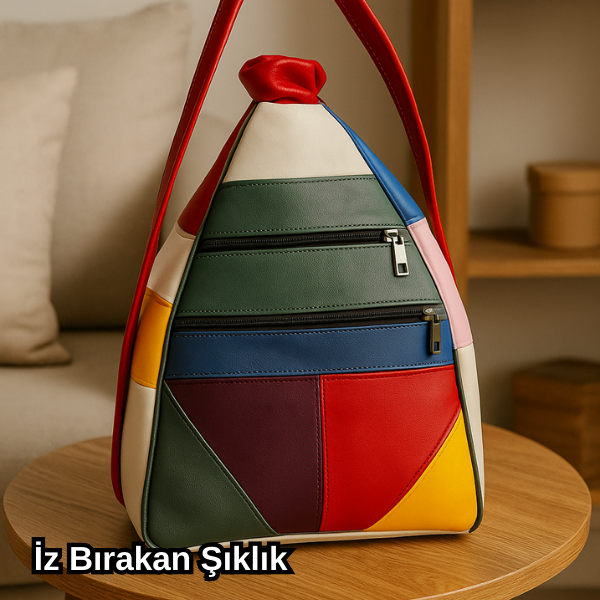Geometrik Renkli Deri Omuz Çantası