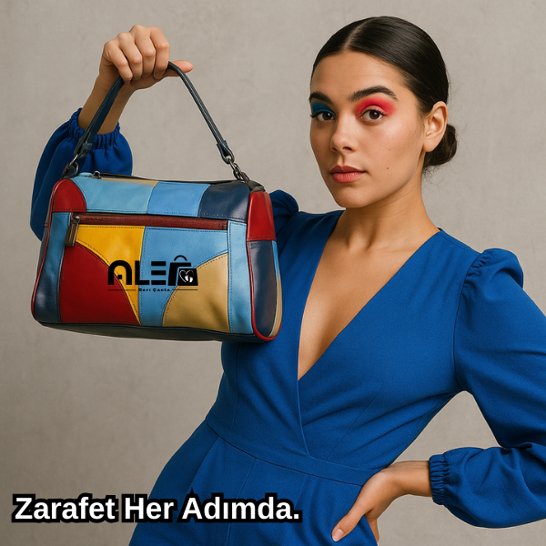 Renkli Patchwork Hakiki Deri Omuz Çantası