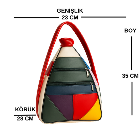 Geometrik Renkli Deri Omuz Çantası